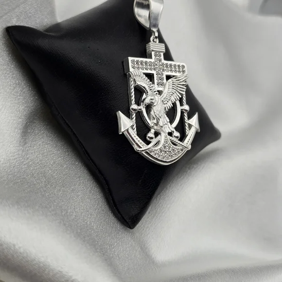 Luxury Sterling Silver 925 CZ Cross, Eagle, & Anchor Pendant